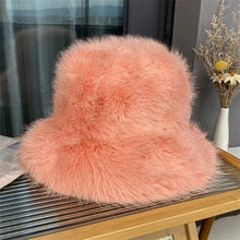 Load image into Gallery viewer, Faux Fur Bucket Hat Hot Warm pink Imitation Fur Fishermen Hats Winter hat women Personality Fishermen Hats for women Plush hat