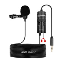 Load image into Gallery viewer, BOYA BY-M1 PRO 6m Clip-on Condenser Lavalier Lapel Microphone for PC Mobile Android DSLRs iPhone Streaming Youtube Microphone