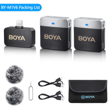 Load image into Gallery viewer, BOYA BY-M1V Wireless Lavalier Lapel Condenser Microphone for iPhone Android Smartphone Camera PC Gaming YouTube Broadcast Vlog