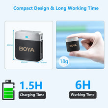 Load image into Gallery viewer, BOYA BY-M1V Wireless Lavalier Lapel Condenser Microphone for iPhone Android Smartphone Camera PC Gaming YouTube Broadcast Vlog