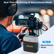 Load image into Gallery viewer, BOYA BY-M1V Wireless Lavalier Lapel Condenser Microphone for iPhone Android Smartphone Camera PC Gaming YouTube Broadcast Vlog