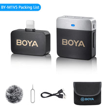 Load image into Gallery viewer, BOYA BY-M1V Wireless Lavalier Lapel Condenser Microphone for iPhone Android Smartphone Camera PC Gaming YouTube Broadcast Vlog