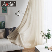 Load image into Gallery viewer, Beige linen tulle curtains for living room Modern flax sheer curtains for bedroom Solid voile curtain for children window drapes