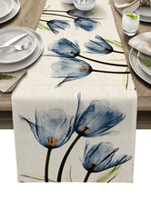 Load image into Gallery viewer, Blue Tulip Table Runner for Dining Table Kitchen Decor Anti-stain Dining Table Tablecloth Rectangular Dining Table Runner