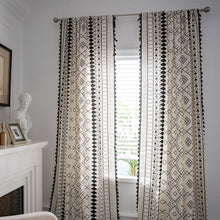 Load image into Gallery viewer, Boho Cotton Linen Curtain American Tassel Finished Black and White Printed Curtins for Living Room Bedroom Kitchen Home Textile