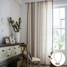 Load image into Gallery viewer, Boho Curtain Geometric Striped Curtains Bedroom Living Room Panel with Tassels Linen Curtains Finished Drape Home Decor