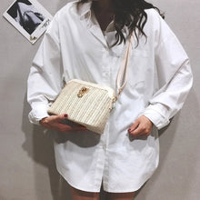 Load image into Gallery viewer, Casual Chains Straw Bucket Bags Women Summer Messenger Bag Rattan Bags Beach Lady Travel Purses and Handbags Shoulder Bag