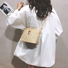 Load image into Gallery viewer, Casual Chains Straw Bucket Bags Women Summer Messenger Bag Rattan Bags Beach Lady Travel Purses and Handbags Shoulder Bag