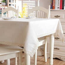 Load image into Gallery viewer, Christmas Linen Cotton Thicken Solid Tablecloth White Lace Hem Splice Washable Coffee Dinner Table Cloth for Wedding Banquet