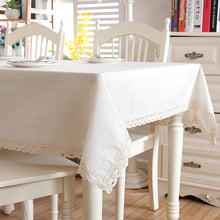 Load image into Gallery viewer, Christmas Linen Cotton Thicken Solid Tablecloth White Lace Hem Splice Washable Coffee Dinner Table Cloth for Wedding Banquet