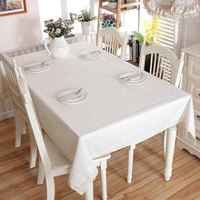 Load image into Gallery viewer, Christmas Linen Cotton Thicken Solid Tablecloth White Lace Hem Splice Washable Coffee Dinner Table Cloth for Wedding Banquet