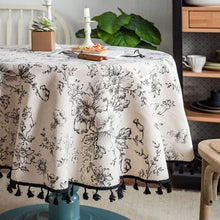 Load image into Gallery viewer, Cotton Linen Table Cloth Round Tablecloth with Tassel Dust-Proof Floral Circular Table Cover for Kitchen Dinning Tabletop Decor