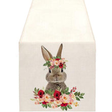 Load image into Gallery viewer, Cute Natural Jute Burlap Easter bunny flower eggs cow printed Table Runner table flag cloth cover tablecloth party home decor