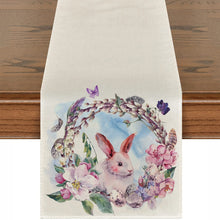 Load image into Gallery viewer, Cute Natural Jute Burlap Easter bunny flower eggs cow printed Table Runner table flag cloth cover tablecloth party home decor