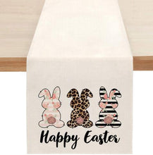Load image into Gallery viewer, Cute Natural Jute Burlap Easter bunny flower eggs cow printed Table Runner table flag cloth cover tablecloth party home decor