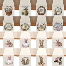 Load image into Gallery viewer, Cute Natural Jute Burlap Easter bunny flower eggs cow printed Table Runner table flag cloth cover tablecloth party home decor