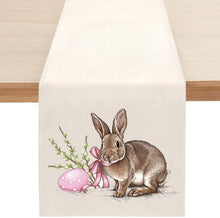 Load image into Gallery viewer, Cute Natural Jute Burlap Easter bunny flower eggs cow printed Table Runner table flag cloth cover tablecloth party home decor