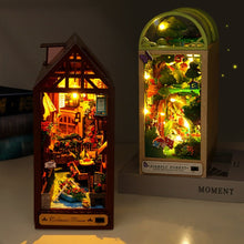 Load image into Gallery viewer, DIY Wooden Book Nook Shelf Insert Kit Miniature Fairy Tale Town Bookshelf Forest House Dollhouse Bookend Toys Girls Xmas Gifts