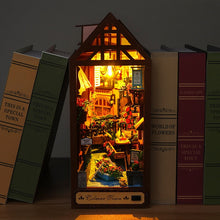 Load image into Gallery viewer, DIY Wooden Book Nook Shelf Insert Kit Miniature Fairy Tale Town Bookshelf Forest House Dollhouse Bookend Toys Girls Xmas Gifts