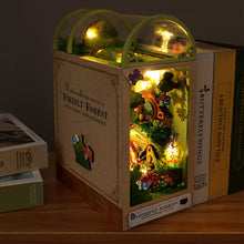 Load image into Gallery viewer, DIY Wooden Book Nook Shelf Insert Kit Miniature Fairy Tale Town Bookshelf Forest House Dollhouse Bookend Toys Girls Xmas Gifts