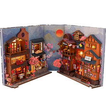 Load image into Gallery viewer, DIY Wooden Book Nook Shelf Insert Kit Miniature Fairy Tale Town Bookshelf Forest House Dollhouse Bookend Toys Girls Xmas Gifts
