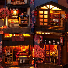 Load image into Gallery viewer, DIY Wooden Japanese Store Book Nook Shelf Insert Kits Miniature Dollhouse with Furniture Cherry Blossoms Bookends Toys Gifts