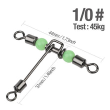 Load image into Gallery viewer, Fishhook 20pcs Fishing Swivel Connector Bearing Rolling 3 Way T Shape Fishhook Lure Line Connector Fishing Tackle Luminous Beads