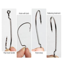 Load image into Gallery viewer, Fishhook 50pcs/ Box Wide Crank Offset Fishing Hooks Carbon Steel Carp Fishhook For Soft Worm Lure 5/0#-1# Bass Barbed Fishing Hooks