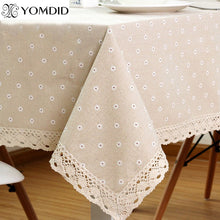 Load image into Gallery viewer, Daisy Flower Pattern Tablecloth Linen and Cotton Lace Edge Rectangular Table Cloth Home Hotel Textile