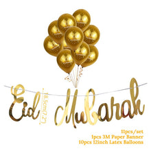 Load image into Gallery viewer, Eid Mubarak Banner Bunting Balloons Plates Napkins Tablecloth Kareem Ramadan Decoration Muslim Islamic Festival Party Supplies