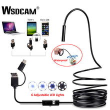 Load image into Gallery viewer, Endoscoop Camera 7Mm 3 In 1 Usb Mini Camcorders Wsdcam IP67 Waterdicht 6 Led Borescope Inspectie Camera Voor Windows pc Android