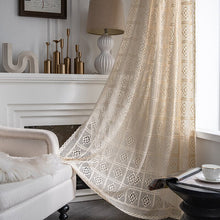 Load image into Gallery viewer, Home Decor Bedroom Lace Curtain Translucent Retro Hollow Crochet Hook Farmhouse Floor Curtains for Living Room