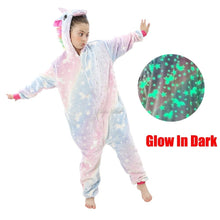 Load image into Gallery viewer, Teens Girls Unicorn Pajamas 4 6 8 10 12 Years Kids Kigurumi Pajamas Glow in the Dark Unicorn Onesie Kigurumi Kids