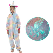 Load image into Gallery viewer, Teens Girls Unicorn Pajamas 4 6 8 10 12 Years Kids Kigurumi Pajamas Glow in the Dark Unicorn Onesie Kigurumi Kids
