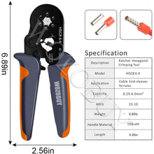 Load image into Gallery viewer, Ferrule Crimping Tool Kit, Hexagonal sawtooth Self-adjustable Ratchet Wire Terminals Crimper Kit with Wire Terminals kits