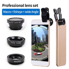 Load image into Gallery viewer, Mobile Phone External Lens Fisheye Wide Angle Macro Glass Lens 3-in-1 Lens