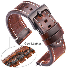 Load image into Gallery viewer, Genuine Leather Watchbands 18mm 20mm 22mm 24mm Black Dark Brown Women Men Watch Band Strap Belt With Buckle