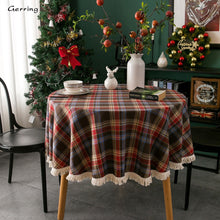 Load image into Gallery viewer, Gerring Christmas Coffee Table Cover Yarn Dyed Plaid Holiday Wedding Deco Tablecloth American Round Tassel Table Cloth For Party