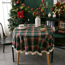 Load image into Gallery viewer, Gerring Christmas Coffee Table Cover Yarn Dyed Plaid Holiday Wedding Deco Tablecloth American Round Tassel Table Cloth For Party