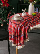 Load image into Gallery viewer, Gerring Christmas Coffee Table Cover Yarn Dyed Plaid Holiday Wedding Deco Tablecloth American Round Tassel Table Cloth For Party