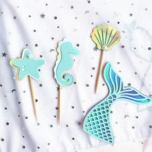 Load image into Gallery viewer, Glitter Mermaid Tail SeahorseStarfish Cake Topper Girl Birthday Party Decoration Mermaid Party Cupcake Supplies Baby Shower Deco