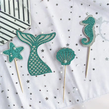 Load image into Gallery viewer, Glitter Mermaid Tail SeahorseStarfish Cake Topper Girl Birthday Party Decoration Mermaid Party Cupcake Supplies Baby Shower Deco