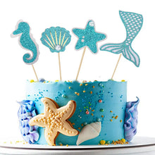 Load image into Gallery viewer, Glitter Mermaid Tail SeahorseStarfish Cake Topper Girl Birthday Party Decoration Mermaid Party Cupcake Supplies Baby Shower Deco