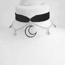 Load image into Gallery viewer, Goth Dainty Chain Crescent Moon and Stars Choker Witch Necklace Silver Colour Pendant Punk Jewelry Women Gift Fashion Gothic New