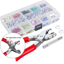 Load image into Gallery viewer, Grommets Snap Fasteners Kit 9.5mm 10 Colors Buttons Metal Press Studs Prong Ring Button for Children's Clothing, Bib, Crafting