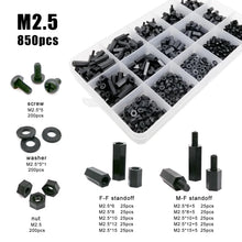 Load image into Gallery viewer, 445/650/850/1300pcs/set M2 M2.5 M3 M4 PCB Motherboard Black Plastic Nylon Hex Hexagon Spacer Column Standoff Screw Nut Kit Box