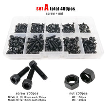 Load image into Gallery viewer, 400/2100pc M1.6 M2 M2.5 M3 M4 M5 Black Grade 12.9 Steel Hexagon Hex Socket Cap Head Screw Bolt Nut Washer Set Assortment Kit Box