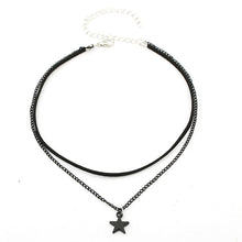 Load image into Gallery viewer, Ladies Womens Two-Rows Black Choker Necklace with Black Chain and Pentagram Star Charm Pendant Multilayer Collar Necklace