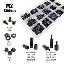 Load image into Gallery viewer, 445/650/850/1300pcs/set M2 M2.5 M3 M4 PCB Motherboard Black Plastic Nylon Hex Hexagon Spacer Column Standoff Screw Nut Kit Box