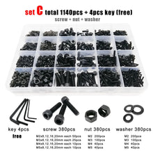 Load image into Gallery viewer, 400/2100pc M1.6 M2 M2.5 M3 M4 M5 Black Grade 12.9 Steel Hexagon Hex Socket Cap Head Screw Bolt Nut Washer Set Assortment Kit Box